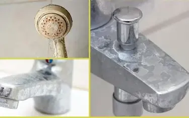 Hard water scale on showerhead and faucets